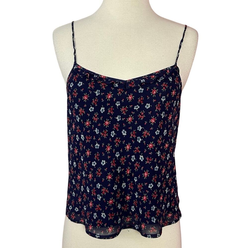 90s Lauren Ralph Lauren 100% Silk Tank Floral Print Blue Plaid Label Size Medium